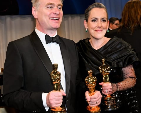 Christopher Nolan and Emma Thomas at the 96th Oscars Governors Ball after Oppenheimer wins Best Picture