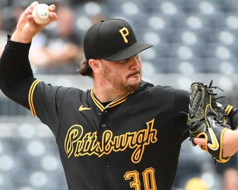 Pittsburgh Pirates ace Paul Skenes pitching against the Miami Marlins