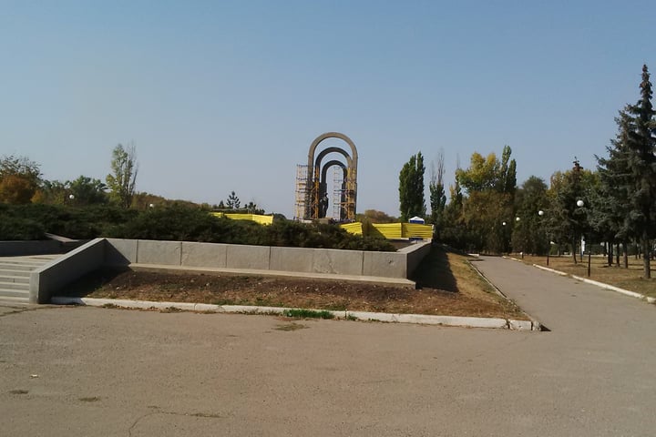 A war memorial on the southern edge of Pokrovsk, the Donetsk region town at the center of Russia's offensive