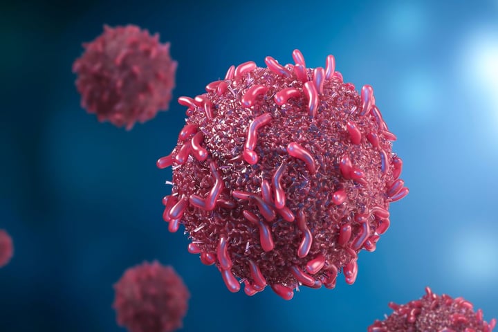 Cancer cells under microscope representing cytokine release syndrome POLB 001 TOPICAL trial