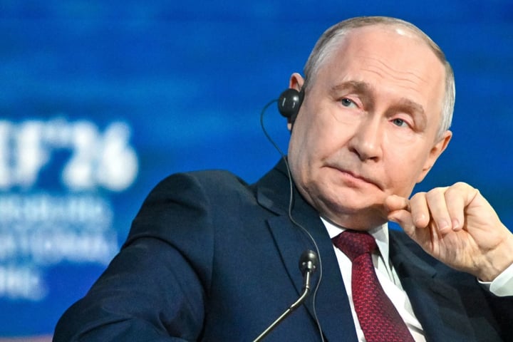 Russian President Vladimir Putin speaking at the St. Petersburg International Economic Forum, June 2026