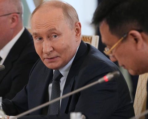 Vladimir Putin at Constantine Palace St Petersburg speaking to international news agency heads SPIEF 2026