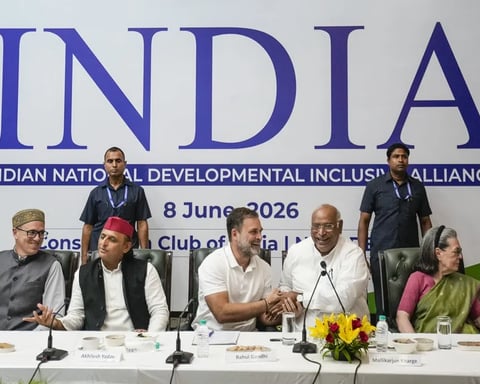 Rahul Gandhi speaking at the INDIA bloc opposition alliance meeting in New Delhi