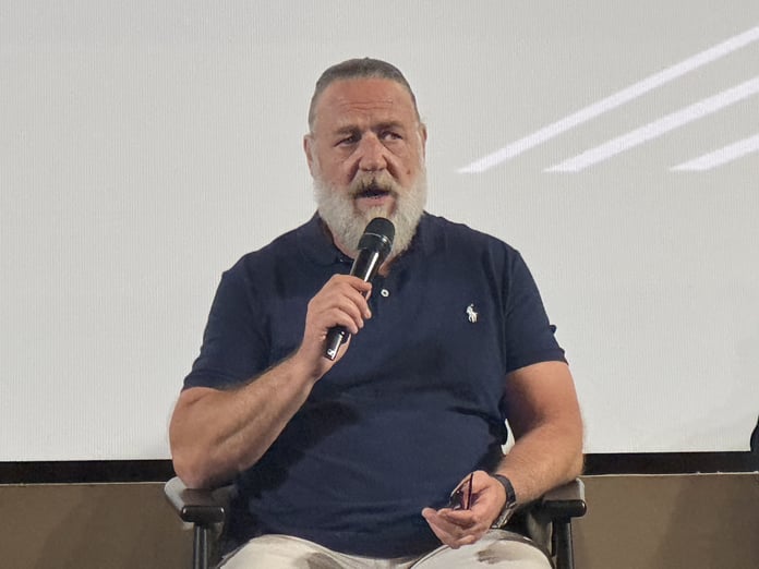 Russell Crowe photographed at the Taormina Film Festival in June 2026 while promoting Bear Country