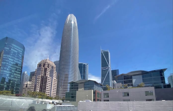 Salesforce Tower in San Francisco, headquarters of the company whose latest layoffs reach its Agentforce AI teams