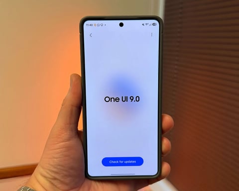 Samsung Galaxy S26 Ultra with One UI 9 logo representing the new status bar network speed meter feature