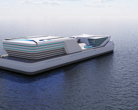 Official Samsung Heavy Industries rendering of its Floating Data Center concept ship for AI compute at sea