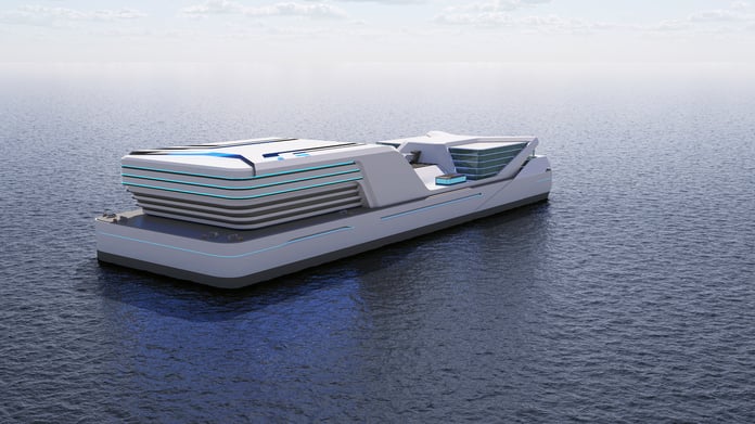 Official Samsung Heavy Industries rendering of its Floating Data Center concept ship for AI compute at sea