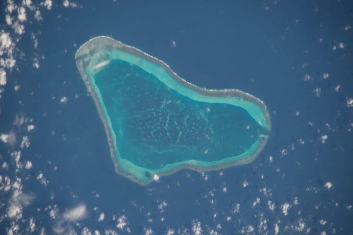 Scarborough Shoal in the South China Sea, photographed from the International Space Station