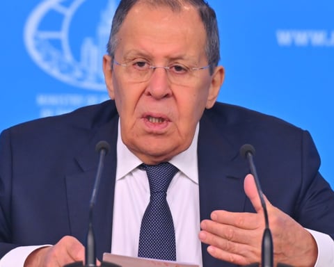 Russian Foreign Minister Sergey Lavrov speaks at a press conference in Moscow, January 2026