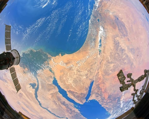 NASA astronaut fisheye photograph from ISS showing Nile Delta Sinai Mediterranean Levant August 18 2019