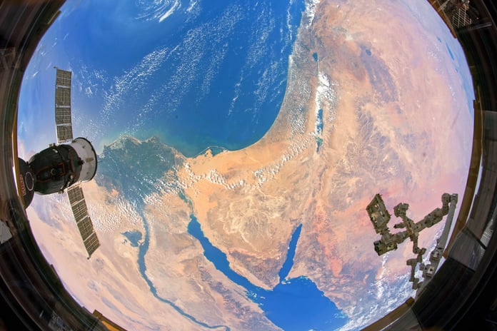 NASA astronaut fisheye photograph from ISS showing Nile Delta Sinai Mediterranean Levant August 18 2019