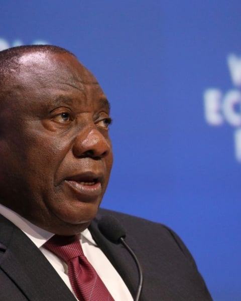 South African President Cyril Ramaphosa speaks at an economic forum