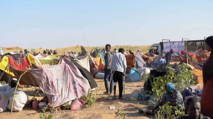 Displaced Sudanese civilians in makeshift tents after fleeing RSF takeover of el-Fasher North Darfur Sudan