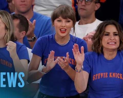 Taylor Swift wearing Stevie Knicks shirt courtside at NBA Finals Game 4 at Madison Square Garden