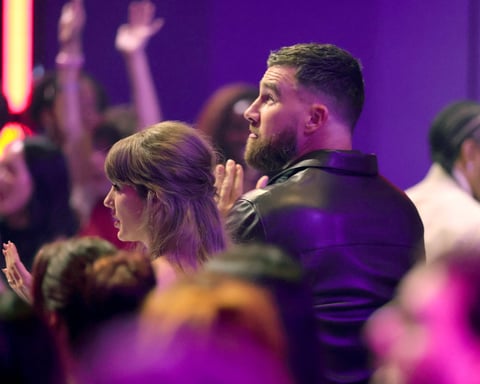 Taylor Swift and Travis Kelce at the 2026 iHeartRadio Music Awards in Los Angeles
