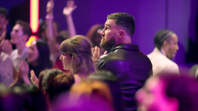 Taylor Swift and Travis Kelce at the 2026 iHeartRadio Music Awards in Los Angeles