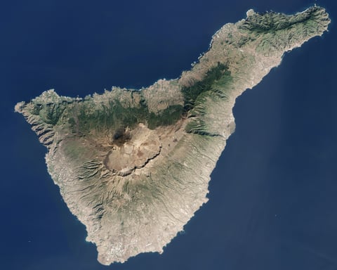 NASA Landsat 8 OLI satellite image of Tenerife in the Canary Islands showing the entire island from summit to sea with the Las Canadas Caldera the Teide stratovolcano and the populated coastal areas