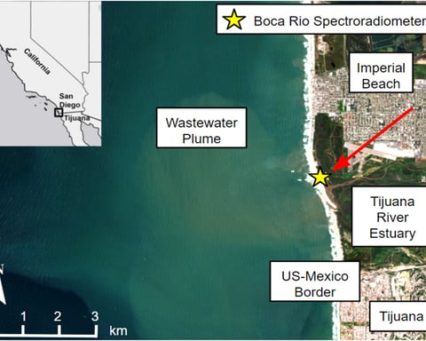 NASA JPL satellite image of the Tijuana River wastewater plume entering the Pacific Ocean off San Diego