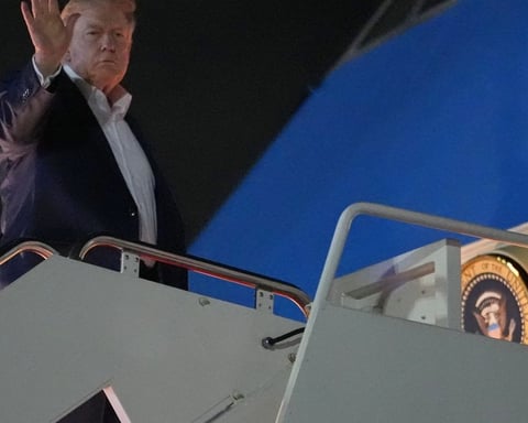 President Donald Trump boards Air Force One at Joint Base Andrews ahead of G7 summit in Evian-les-Bains France June 15 2026