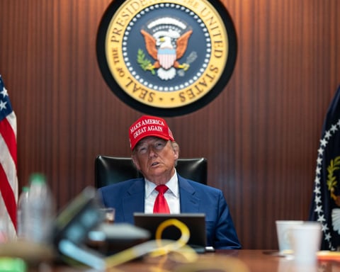 President Trump at a White House press event as the Epstein files crisis deepened in 2025