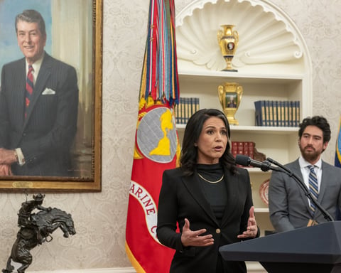 Tulsi Gabbard, the outgoing Director of National Intelligence who released the biolab files, speaking at the White House
