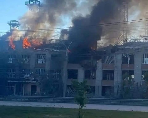 Damaged building at VNIIR-Progress plant in Cheboksary after Ukraine FP-5 Flamingo missile strike June 10 2026