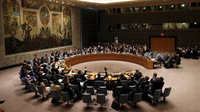 UN General Assembly hall during Security Council election voting session in New York