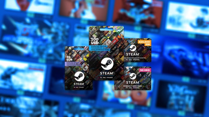 Physical Steam gift cards at a retail store, soon to be phased out by Valve