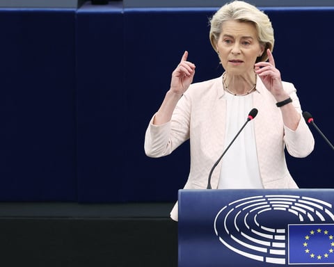 European Commission President Ursula von der Leyen at the European Parliament in Strasbourg after her re-election