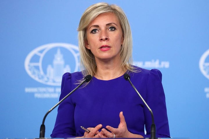 Russian Foreign Ministry spokeswoman Maria Zakharova speaking at a briefing on the Iran conflict June 2026