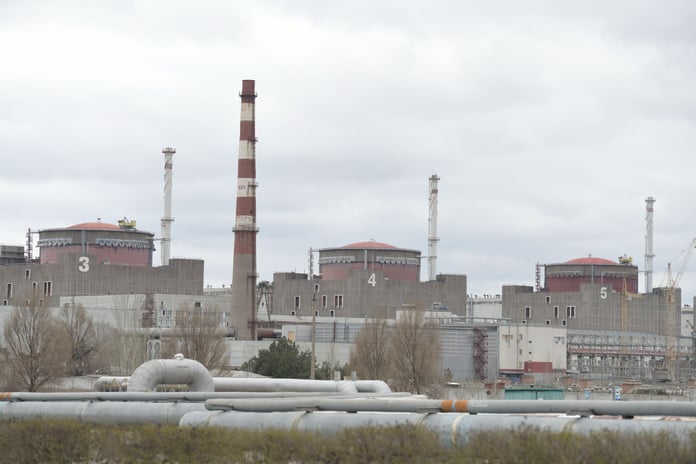 Zaporizhzhia Nuclear Power Plant viewed from the bank of Kakhovka Reservoir