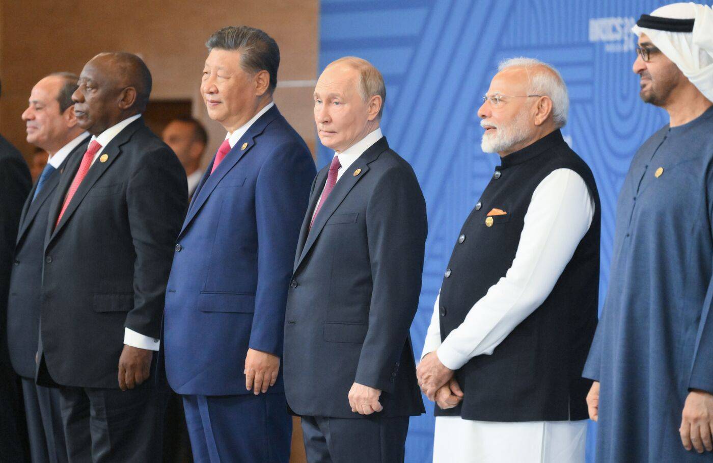 President of Russia Vladimir Putin during a group photo ceremony for the heads of delegation at the 16th BRICS summit in Kazan