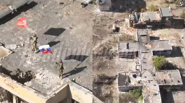 Russian flag Ugledar administration building