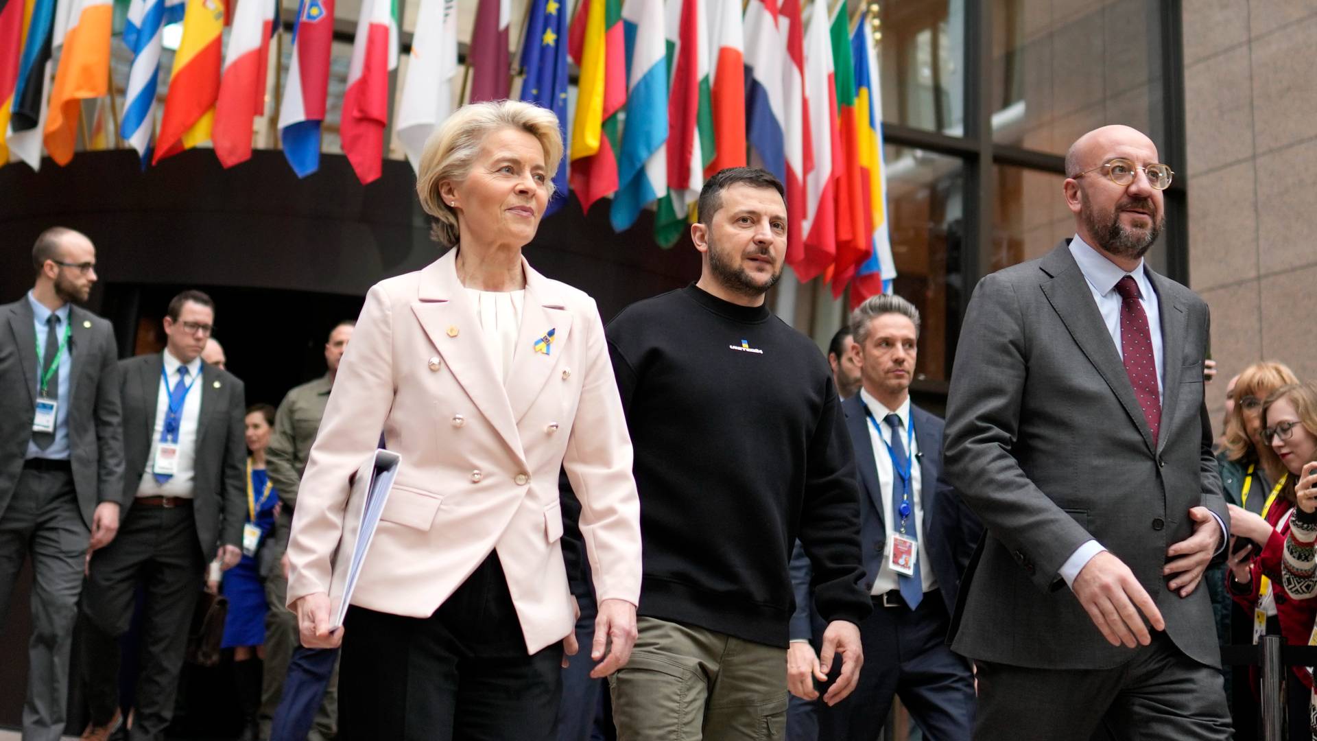 Ursula von der Leyen, Volodymyr Zelenskyy and Charles Michel