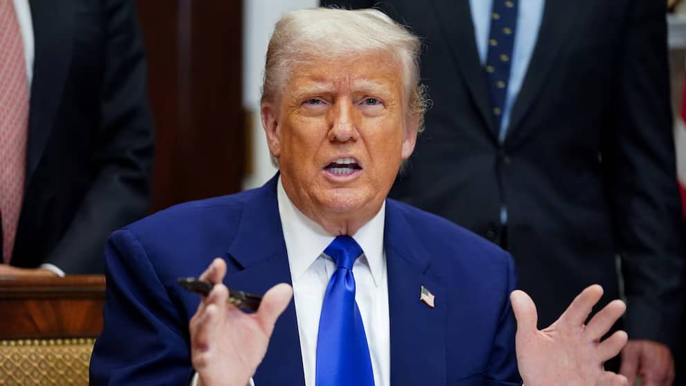 Trump Qatar jet controversy, Donald Trump press briefing, ABC News clash, luxury plane gift, Department of Defense aircraft, Trump media criticism, Trump defends Air Force One replacement