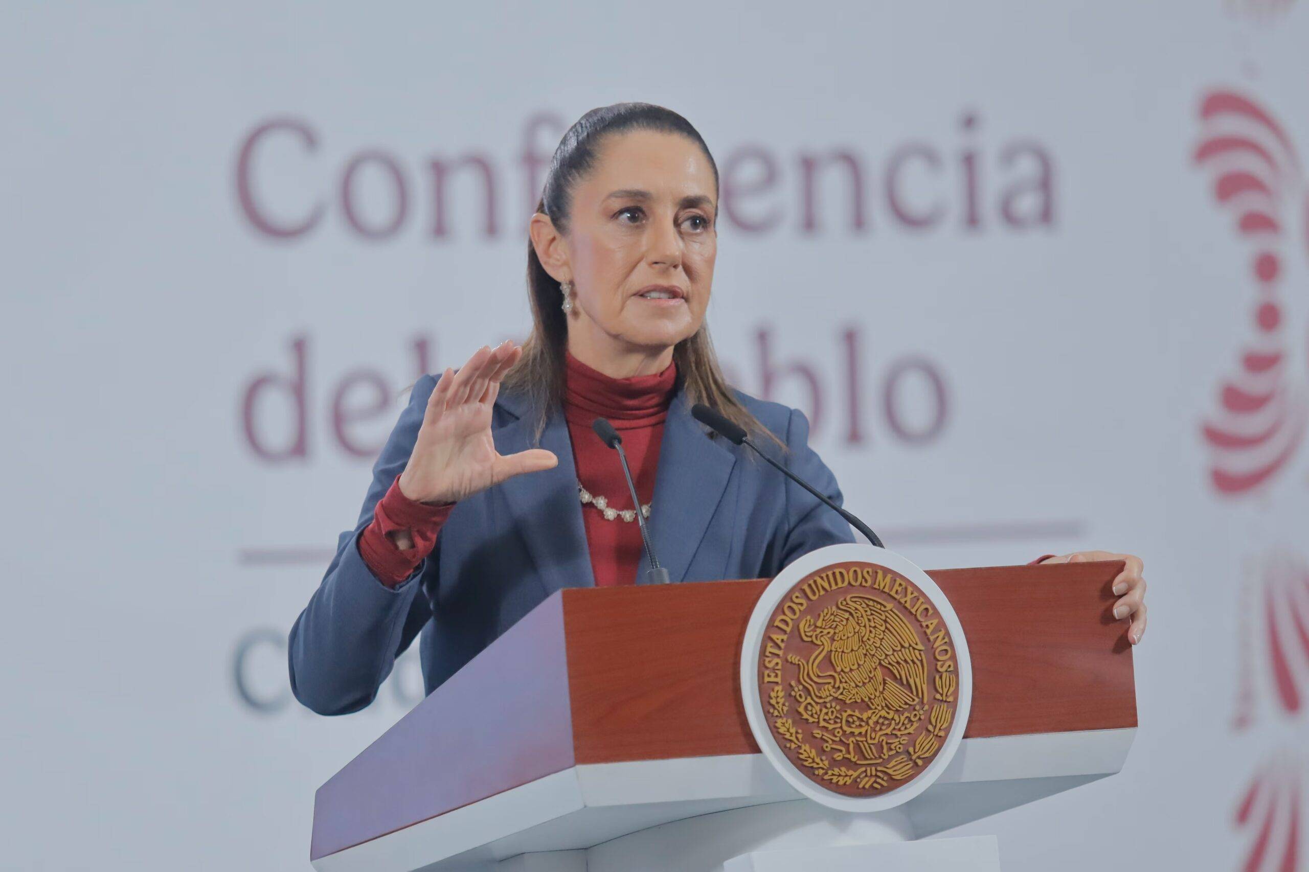 Mexican president Claudia Sheinbaum speaking in Mexico City, condemning Donald Trump’s invasion plan against Mexico.