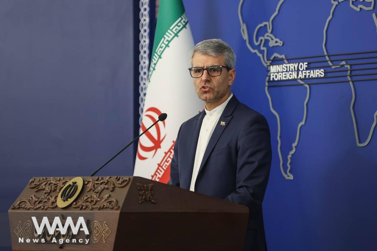 iran foreign ministry spokesperson esmail baghaei speaks at press briefing on iaea inspector access