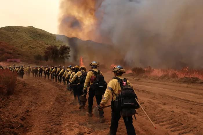 Firefighter attempting to control massive forest wildfire during California’s Gifford Fire