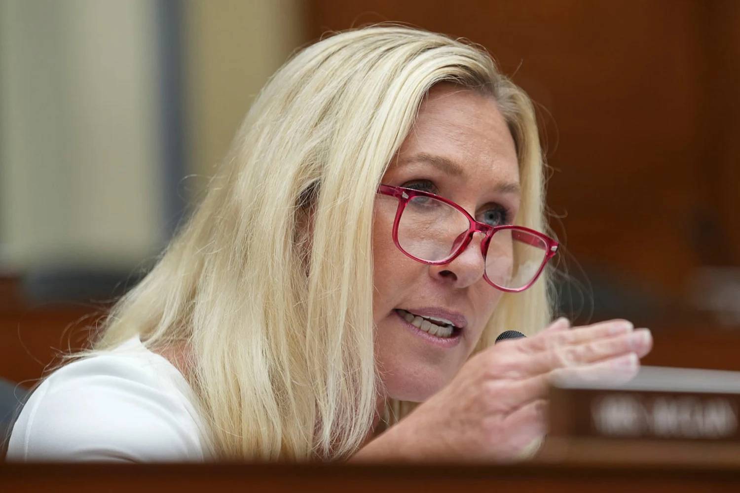 Marjorie Taylor Greene speaking as she condemns Israel’s Gaza war as genocide