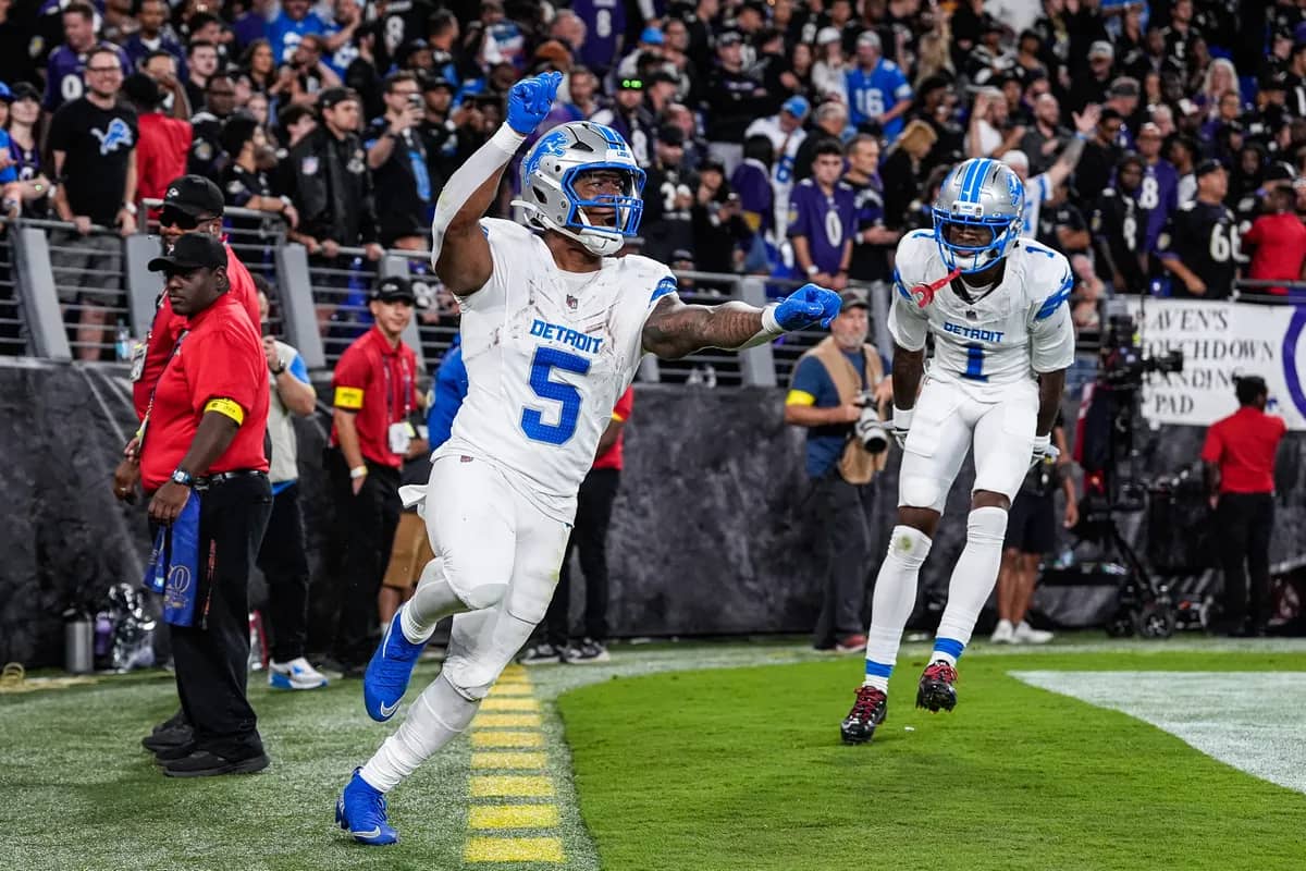 Detroit Lions’ David Montgomery breaks free against the Baltimore Ravens in Week 3, 2025