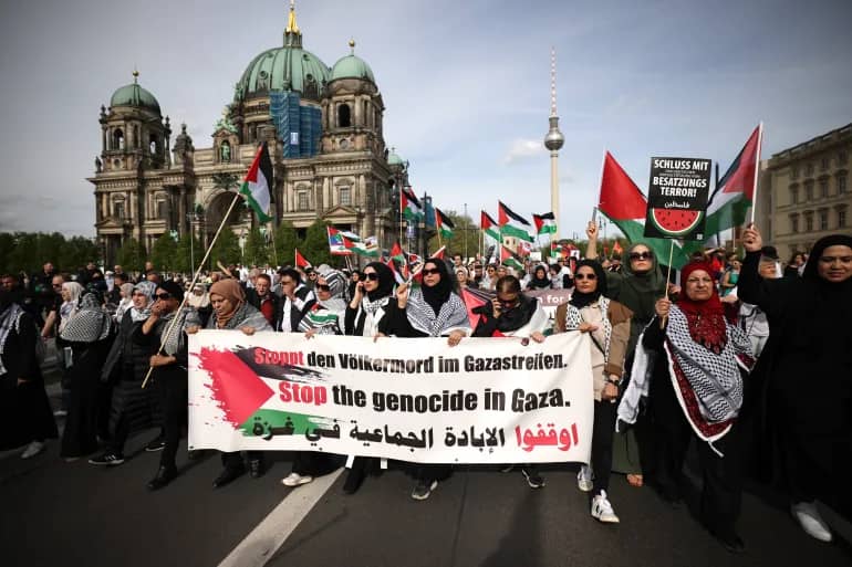 German protesters in Frankfurt hold pro-Palestine rally against Israel’s war in Gaza