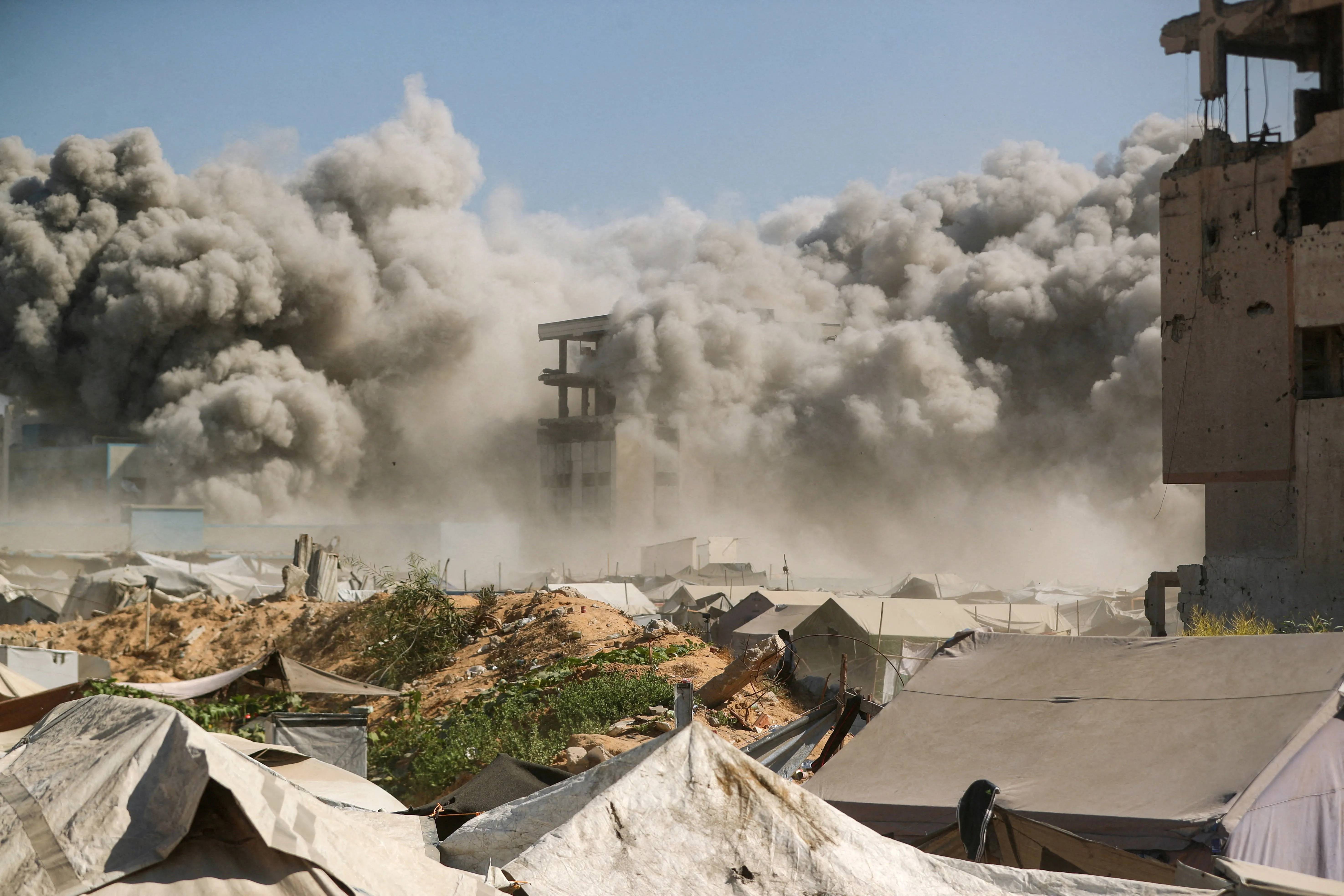Smoke rises over Gaza City after Israeli strikes on Sept. 26, 2025.