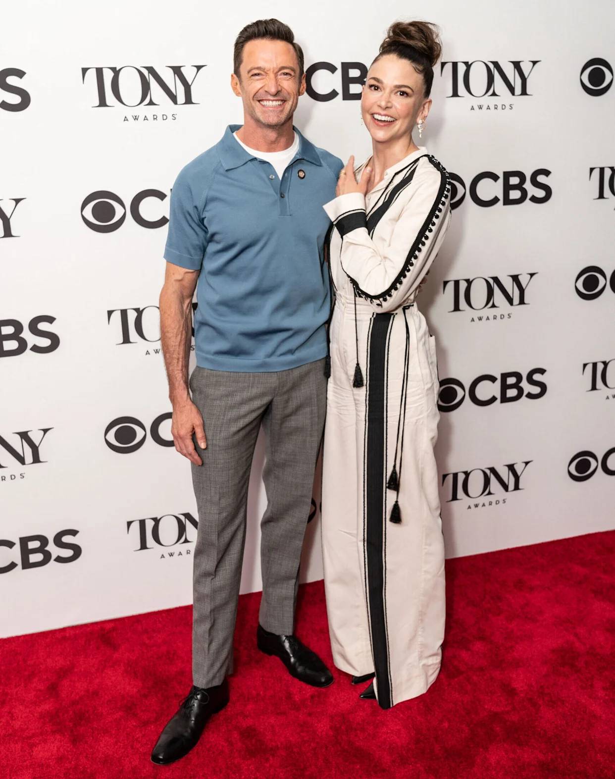 Hugh Jackman Sutton Foster 2025 red carpet Broadway relationship