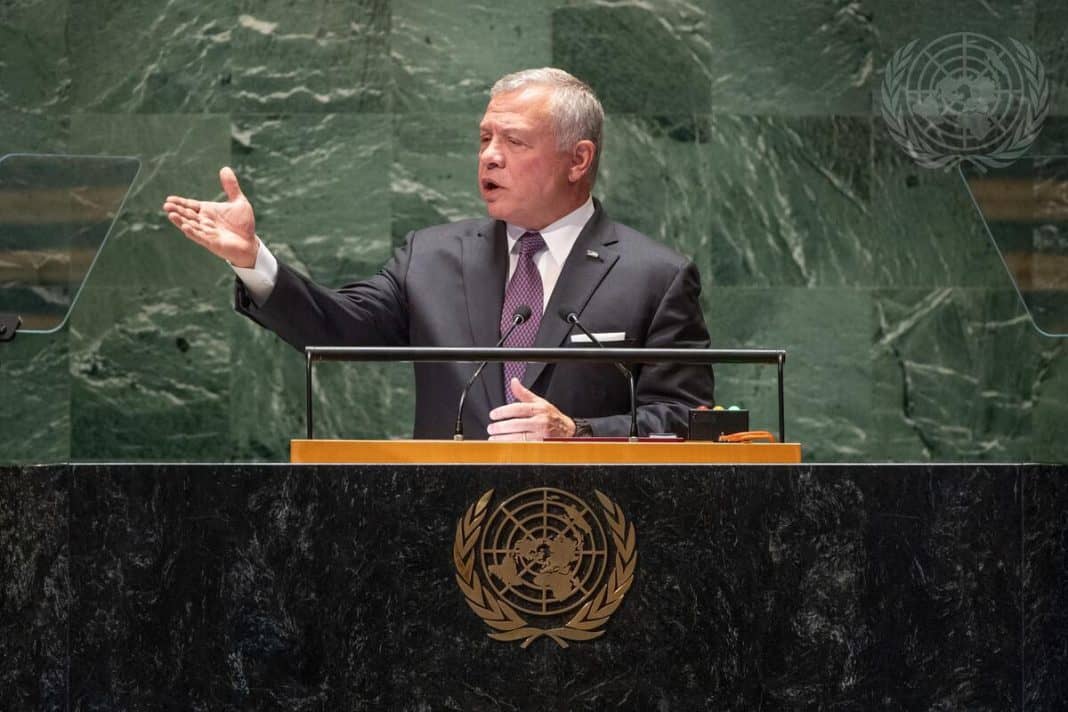 King Abdullah II speaking at the UNGA 80 podium in New York