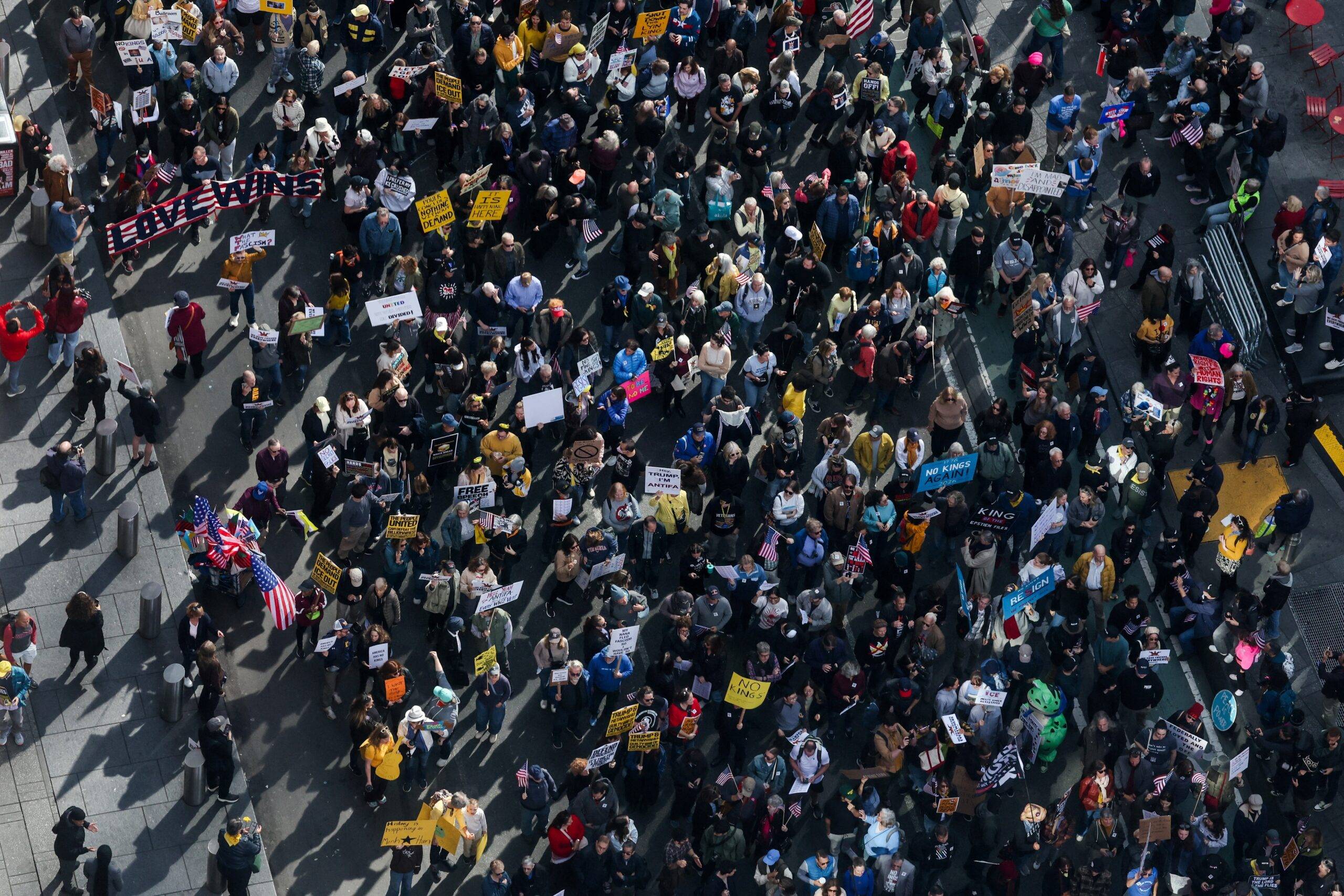 Overhead view of ‘No Kings’ marchers on Pennsylvania Avenue in Washington