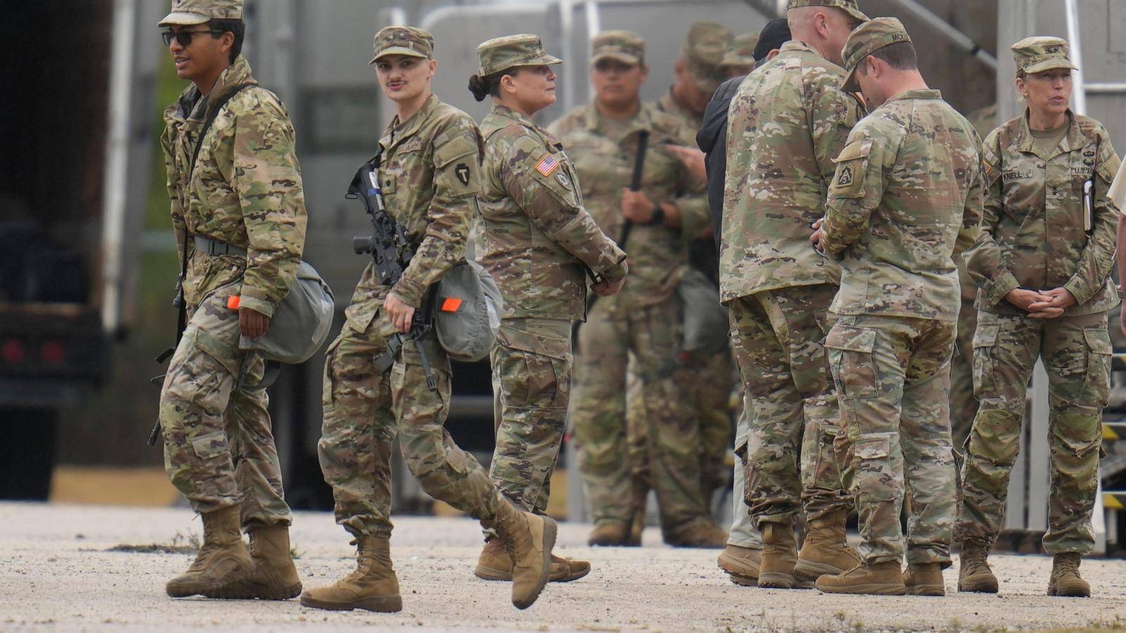 Aerial view of the Elwood Army Reserve Training Center as troops arrive