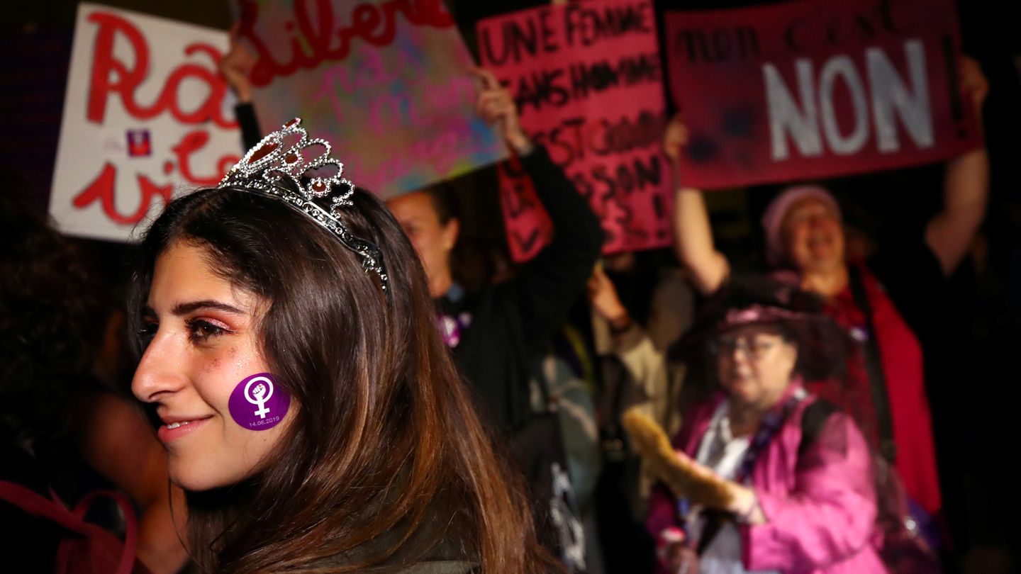 Swiss women march for gender equality and equal pay during the 2019 national women's strike in Switzerland