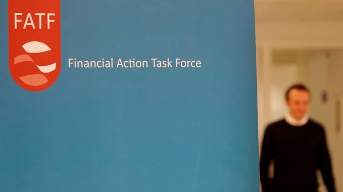 The Financial Action Task Force FATF logo in Paris where Pakistan faces review for terrorist financing on its grey list