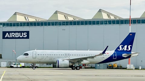 An Airbus A320neo aircraft leased to Scandinavian Airlines on the tarmac